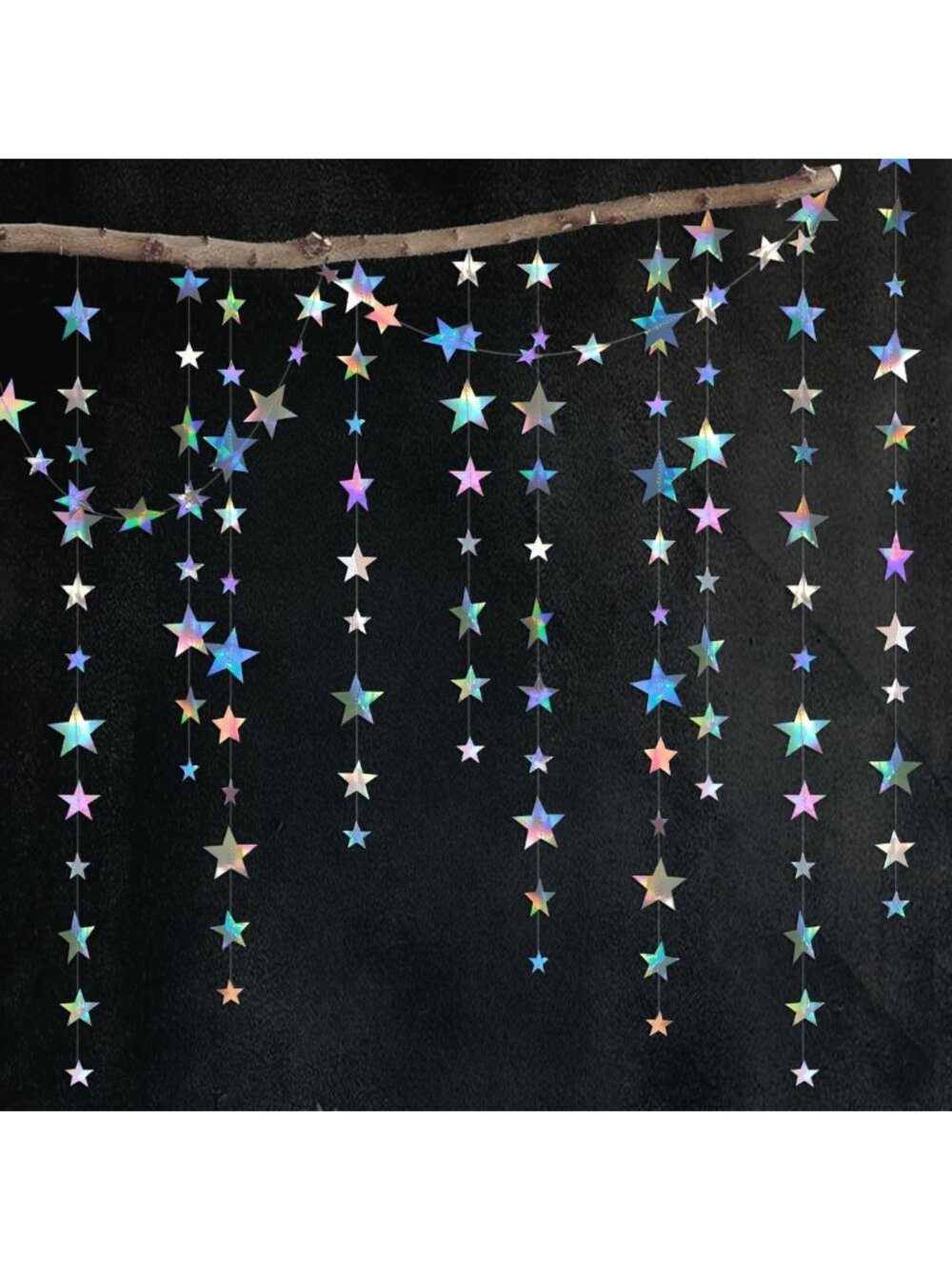 Iridescent Star Garland 156ft - Holographic Birthday Party Decor, Galaxy